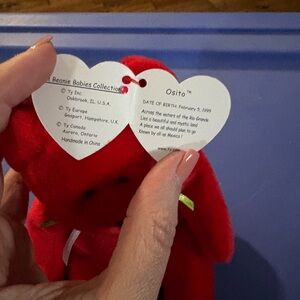 Ty Red Osito Beanie Baby with Heart Tags